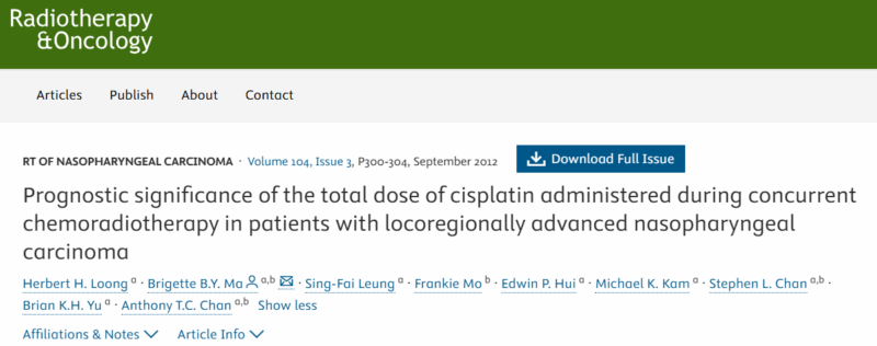 Herbert Loong: My Medical Oncology Specialist Exitexamination Project Just Received 100 Citations