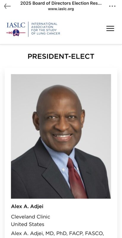 Alex Adjei Has Been Elected as IASLC President-Elect for 2025-2027
