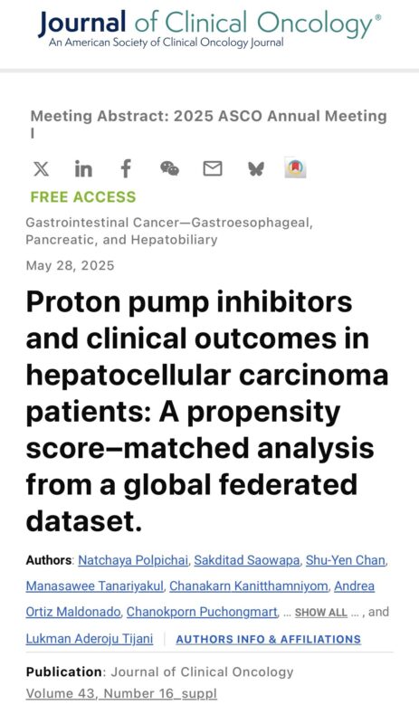 Sakditad Saowapa: Excited to share our abstract on Proton pump inhibitors in HCC published in JCO