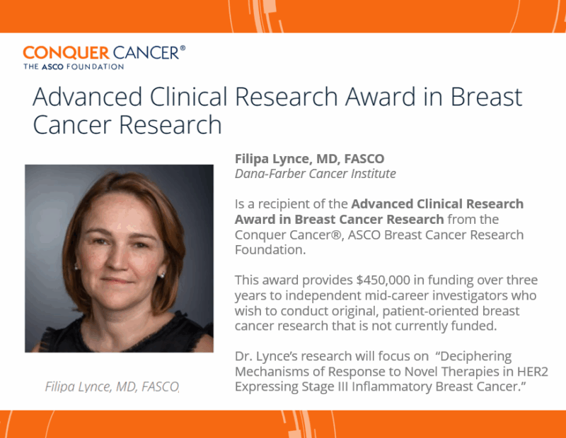 Filipa Lynce Receives Advanced Clinical Research Award in Breast Cancer from Conquer Cancer Foundation