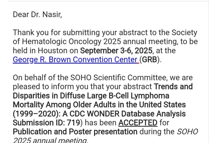 Saad Nasir Celebrates Four Abstract Acceptances for SOHO 2025