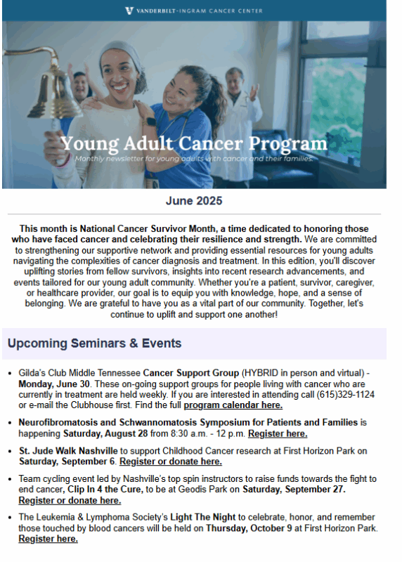 Cathy Eng: Vanderbilt University Medical Center Young Adult Cancer June Newsletter