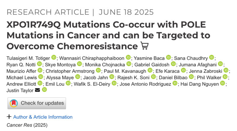 Justin Taylor: Happy to Share Our Latest Paper on XPO1 R749Q Mutations Online Ahead of Print in Cancer Research