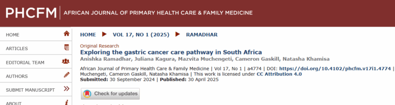 Mazvita Sengayi-Muchengeti Shares Anishka Ramadhar’s Study on Gastric Cancer Pathways in South Africa