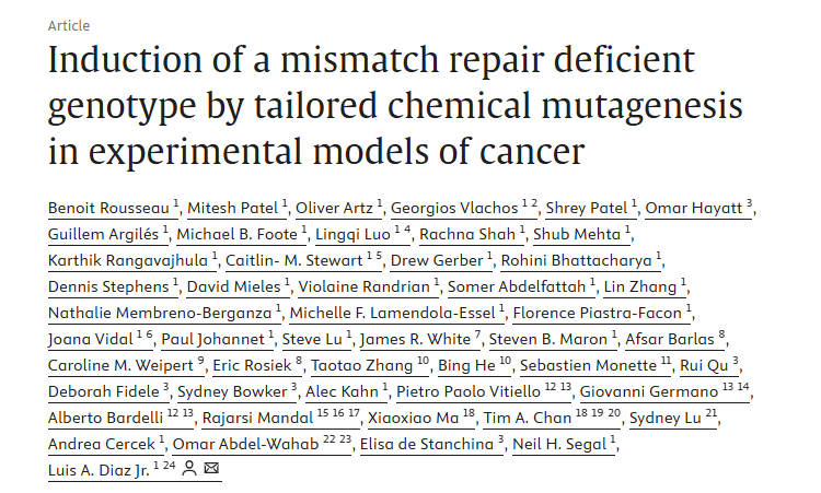 Benoit Rousseau and Luis Diaz Shared New Findings on MMR Deficient Cancers Published in Cancer Cell by Cell Press