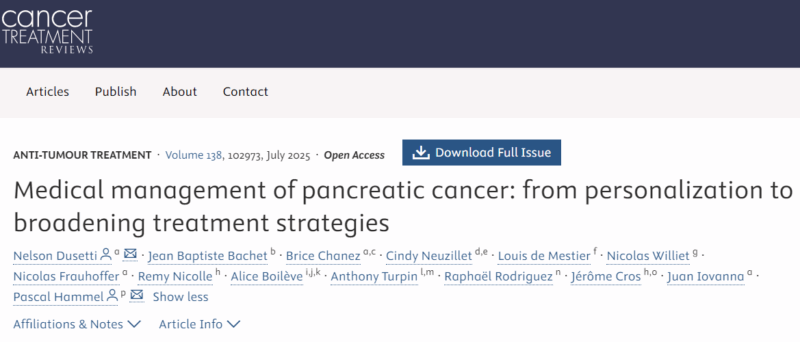 Nelson Dusetti: Article on Medical Management of Pancreatic Cancer Just Accepted in Cancer Treatment Reviews