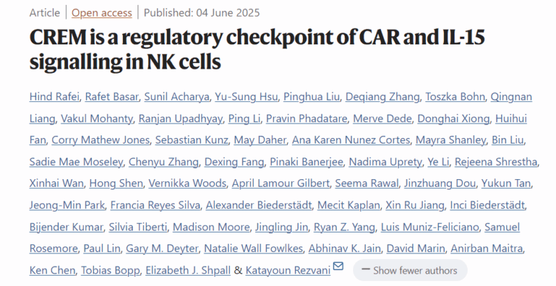 Katy Rezvani: CREM As a Key Checkpoint Limiting CAR NK Cell Function