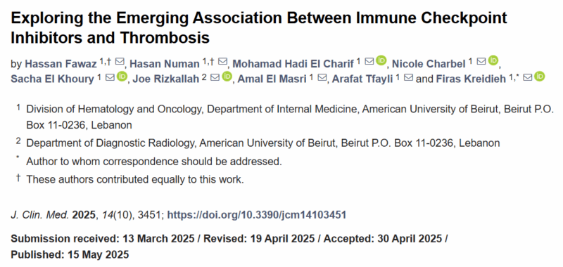 Nicole Charbel: The Emerging Association Between Immune Checkpoint Inhibitors and Thrombosis
