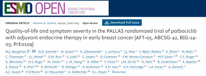 QoL Findings from PALLAS Trial are Published in ESMO Open - Dana-Farber’s Breast Oncology Center