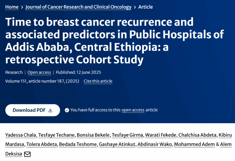 Mohammed Ibrahim: Time to Breast Cancer Recurrence and Associated Predictors in Public Hospitals of Addis Ababa