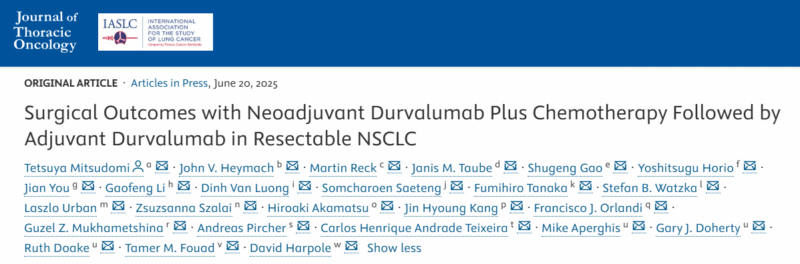 Stephen V Liu: Surgical Outcomes from AEGEAN Are Published in the Journal of Thoracic Oncology