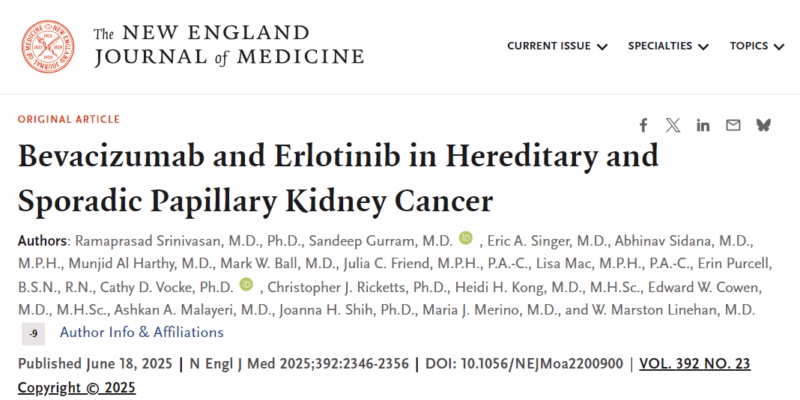 Bevacizumab Plus Erlotinib Showed Strong Antitumor Activity In Papillary Kidney Cancer - NEJM