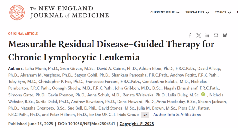 Ilyas Sahin Shared NEJM Article on Measurable Residual Disease-Guided Therapy for Chronic Lymphocytic Leukemia