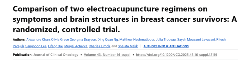 Alexandre Chan: Electroacupuncture Regimens Compared in Breast Cancer Survivors - Randomized Controlled Trial