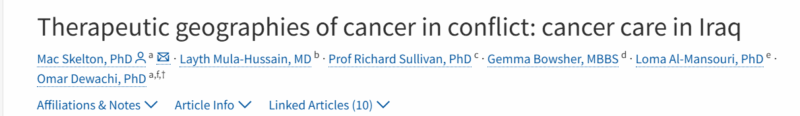 The Institute of Cancer and Crisis - Therapeutic Geographies of Cancer in Conflict: Cancer Care in Iraq
