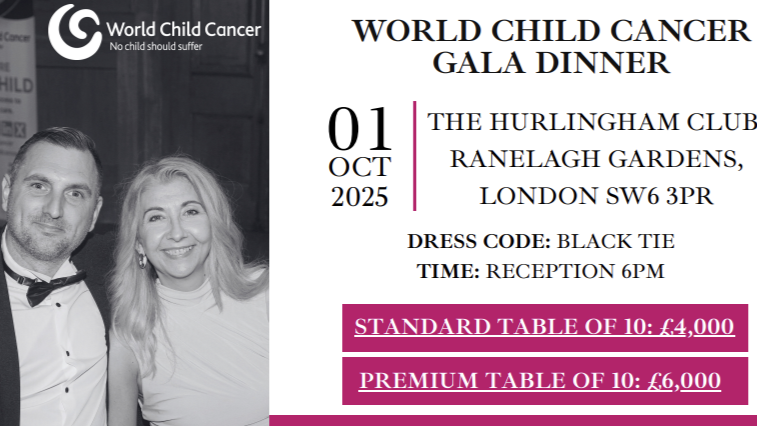 World Child Cancer Will Host Gala Dinner on October 1 to Support Global Pediatric Cancer Care
