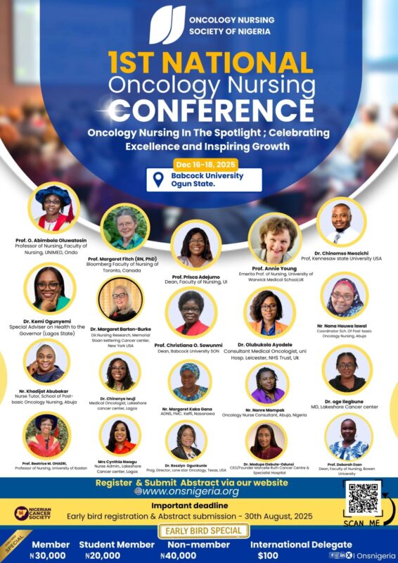 Early Bird Registration is Open for the 1st National Oncology Conference - Oncology Nursing Society of Nigeria