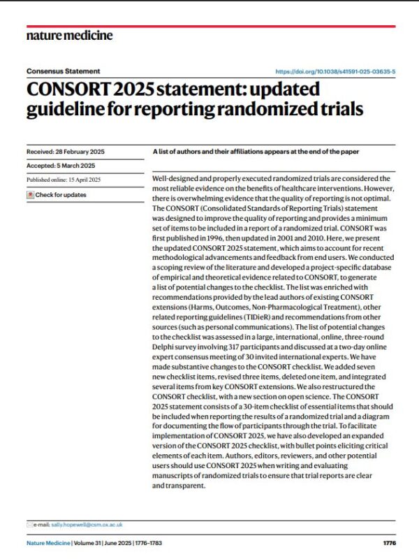 Runcie C.W. Chidebe: CONSORT 2025 Statement - Updated Guideline for Reporting Randomized Trials