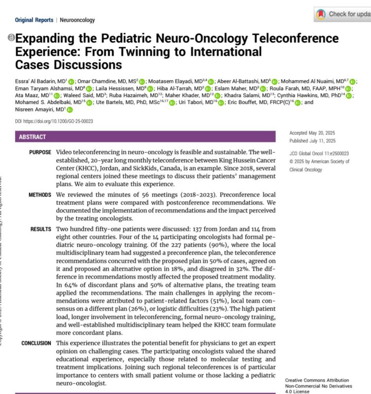 Hiba Al-Tarrah: Expanding the Pediatric Neuro-Oncology Teleconference Experience