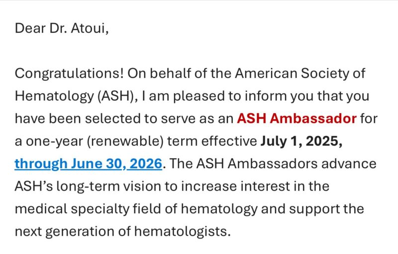 Ali Atoui: Honored to Have been Selected as an ASH Ambassador for This Year