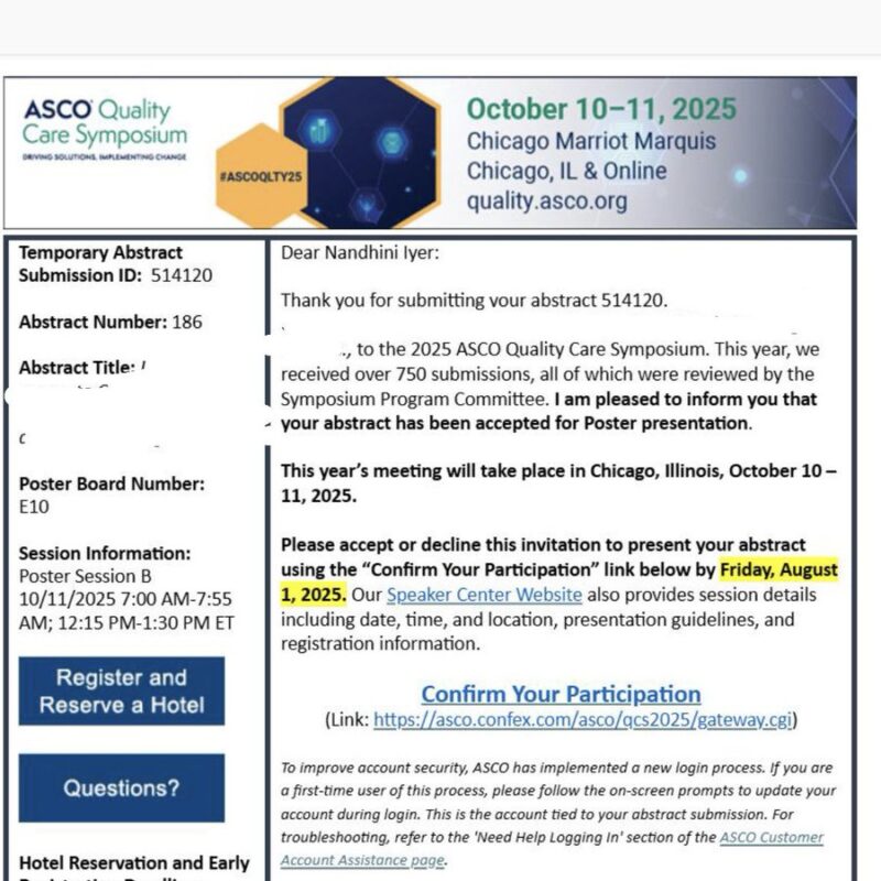Nandhini Iyer: Excited to be Presenting Our Research at The ASCO Quality Care Symposium
