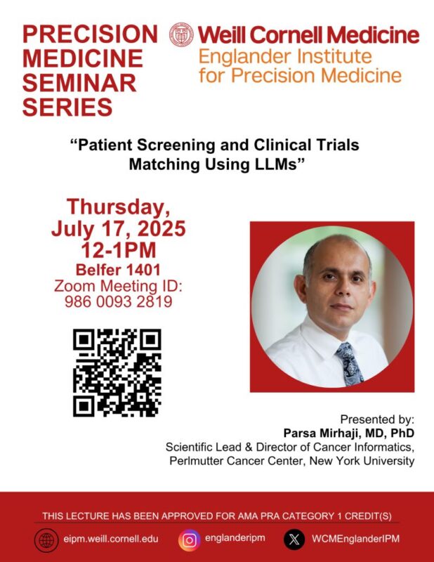 Olivier Elemento: Great Pleasure to Host Dr. Parsa Mirhaji And Adil Ahmed at The Englander Institute for Precision Medicine