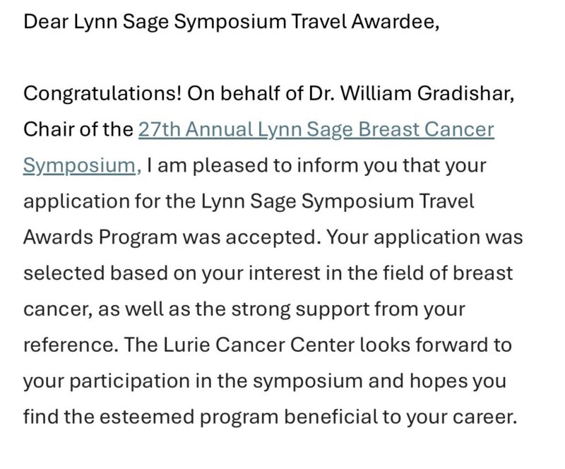 Stephanie A Haddad։ Excited to Accept the Lynn Sage Breast Cancer Symposium Travel Award