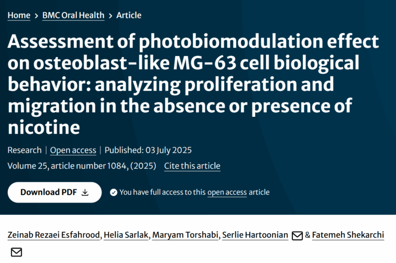 Serlie Hartoonian: Photobiomodulation Effect on Osteoblast-Like MG-63 Cell Biological Behavior