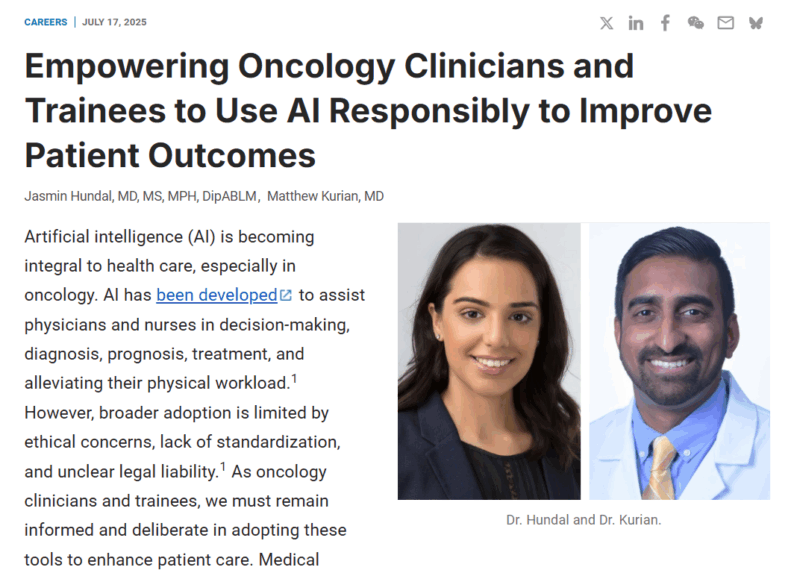 Jasmin Hundal: AI in Oncology - A Tool, Not a Replacement