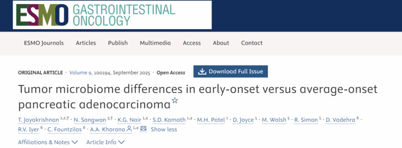 Alok Khorana: Distinct Microbiotic Profiles of Early Onset Pancreatic Cancer