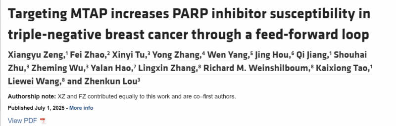 Liewei Wang: Inhibition of MTAP Increases PARP Inhibitor Susceptibility in Triple-Negative Breast Cancer