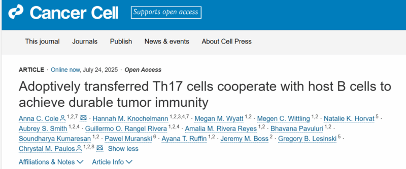 Chrystal Paulos: Th17 Cells and B Cell Cooperation Drive Durable Tumor Immunity