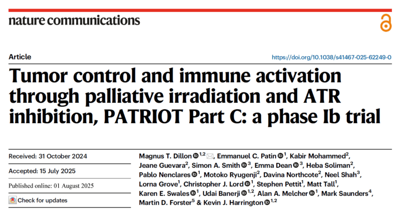 Gerry Hanna Highlights a Study on Tumor Control and Immune Activation with Palliative Irradiation and ATR Inhibition
