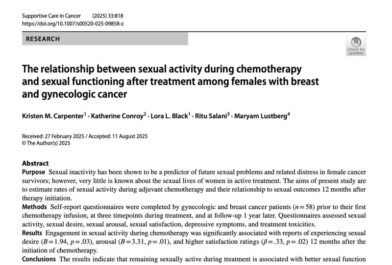 New Study Explores Sexual Health After Chemotherapy for Breast and Gynecologic Cancer - MASCC