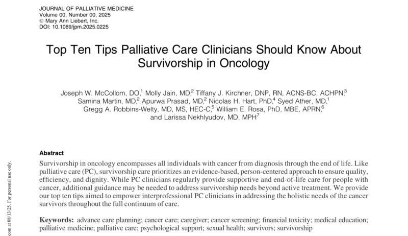 Nicolas Hart: Top 10 Tips for Palliative Care Professionals on Cancer Survivorship Care