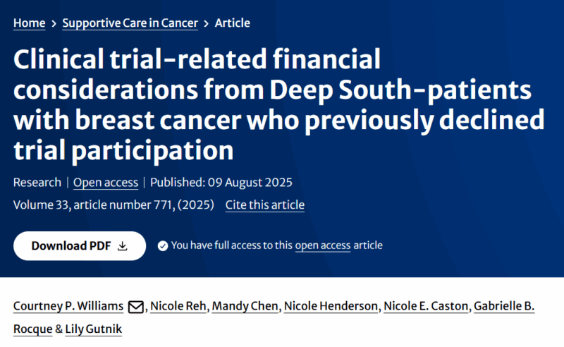 Weighing the Costs: Breast Cancer Trial Participation in the Deep South