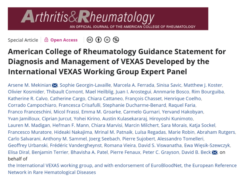 Emma M. Groarke: American College of Rheumatology Guidance Statement for Diagnosis and Management of VEXAS