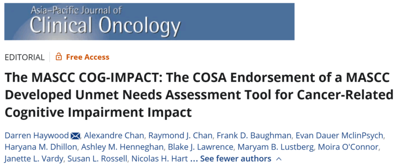 Darren Haywood: Pleased to Receive COSA Endorsement of the MASCC COG-IMPACT Tool