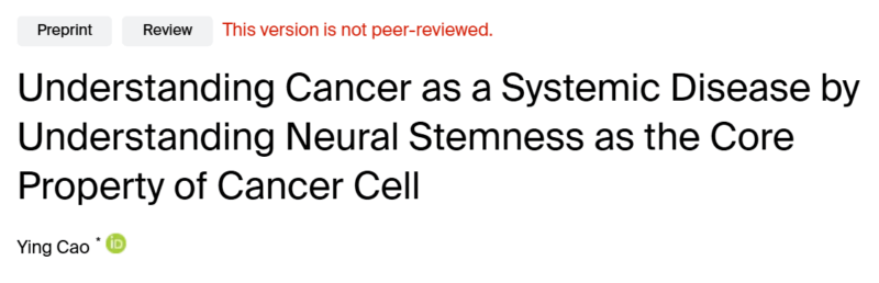 Ying Cao: Cancer Cells and Neural Stemness