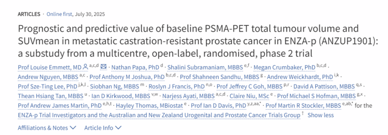 Louise Emmett: PSMA-PET Total Tumour Volume is Prognostic For Overall Survival in mCRPC