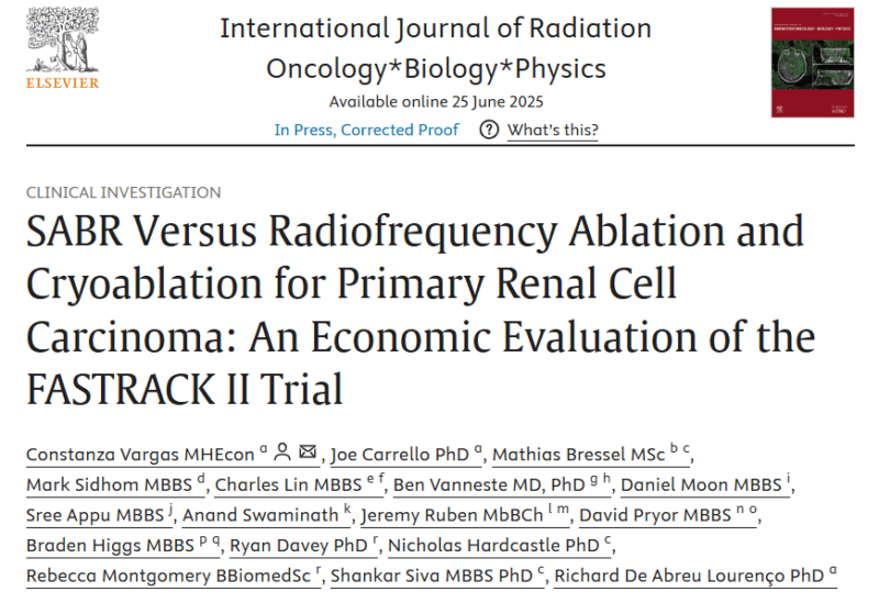 Shankar Siva: SABR Versus Radiofrequency Ablation and Cryoablation for Primary Renal Cell Carcinoma