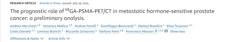 Francesco Massari: The Prognostic Role of 68Ga-PSMA-PET/CT in Metastatic Hormone-Sensitive Prostate Cancer