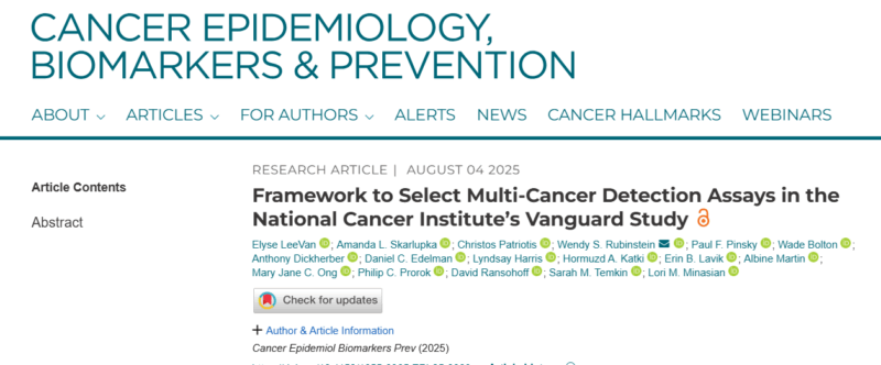 Framework to Select Multi-Cancer Detection Assays for the Vanguard Study - NCI Division of Cancer Prevention