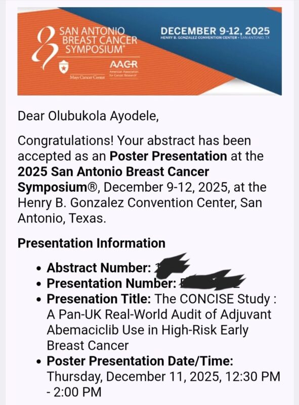 Olubukola Ayodele: Happy to be Presenting My 6 Abstracts at SABCS 2025