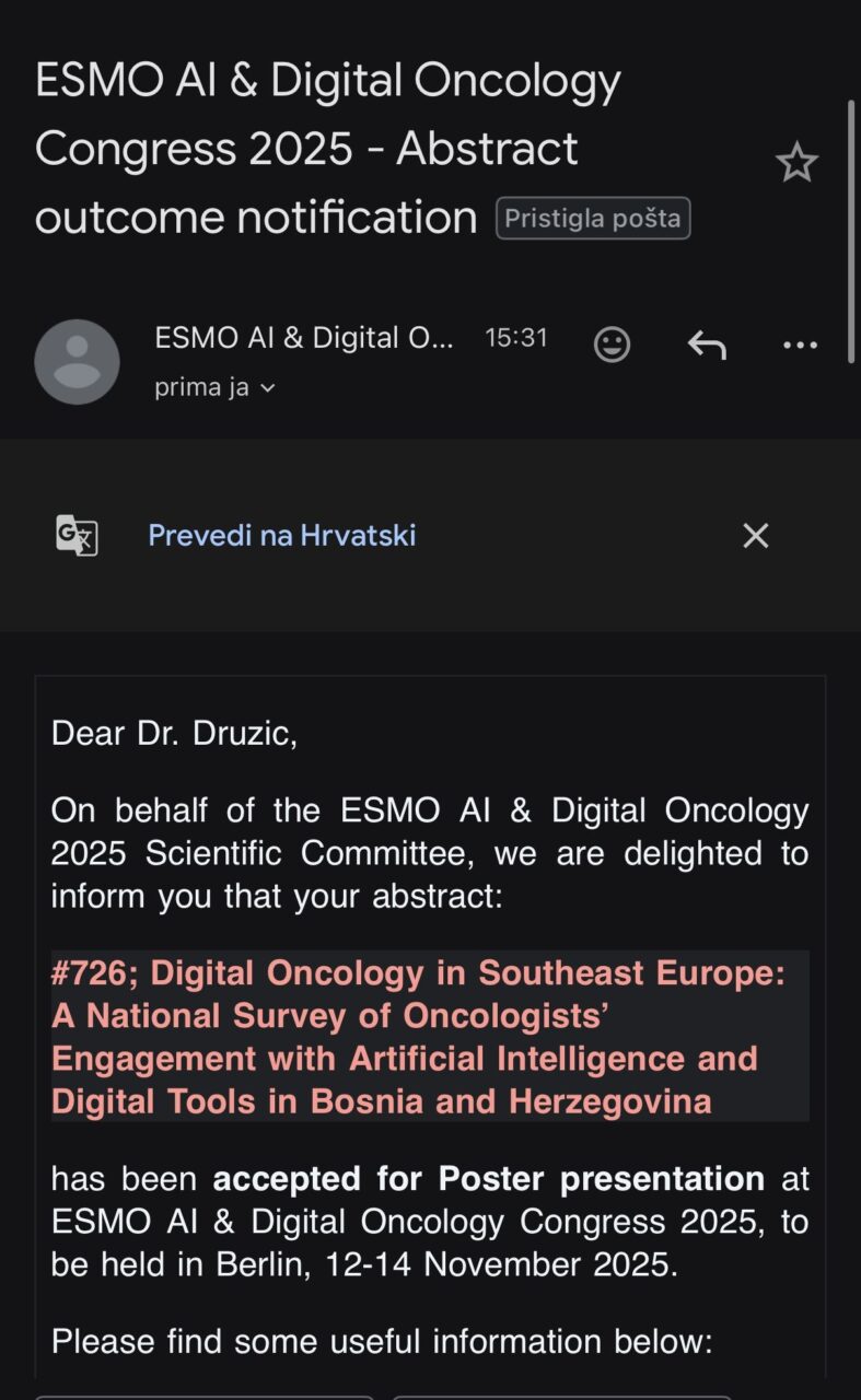 Amil Družić: Abstract on AI and Digital Oncology in Bosnia and ...