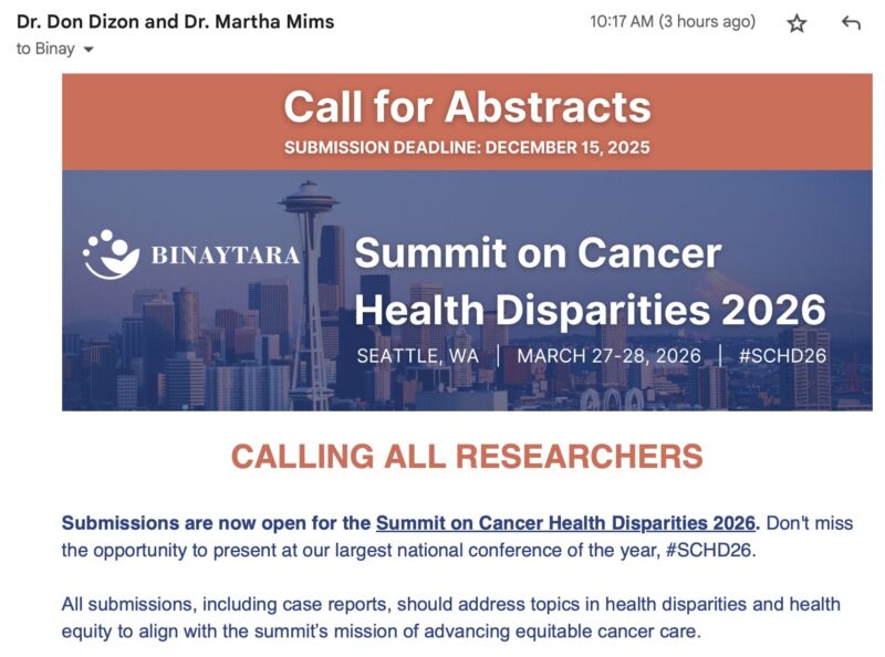 Binay Shah: Abstract Submission is Now Open For Summit on Cancer Health Disparities