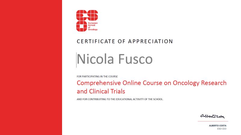 Nicola Fusco: Honored to Have Contributed as Aaculty in the Comprehensive Online Course on Oncology Research