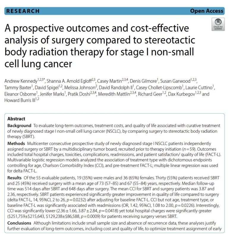 Drew Moghanaki: A New Publication Shows SBRT Is More Cost-Effective for Stage I NSCLC