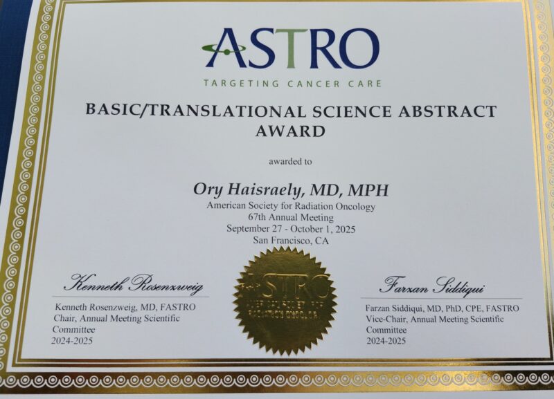 Ory Haisraely Received the Basic/Translational Science Abstract Award at ASTRO25