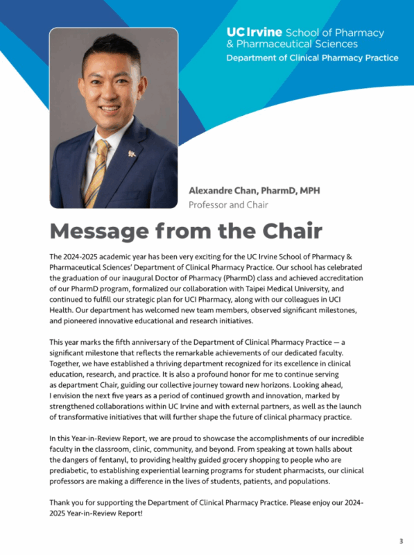 Alexandre Chan Shared UCI Department of Clinical Pharmacy 2024/25 Year-in-Review Report